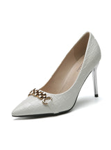 Patent Leather Metal Chain Pointed Thin Single Shoes