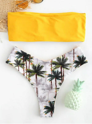 Women Bikini Set Coconut Print Padded