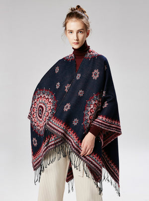 Sun Flower Tassel Split Cloak Dual-Purpose Shawl