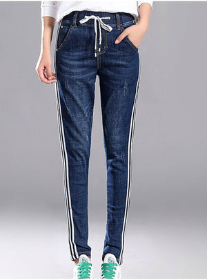 Plus Size Side White Stripe Long Pencil Jeans