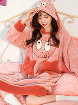 Pink Coral Velvet Long Sleeve Hooded Nightdress