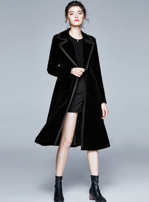 Women Long Sleeve Velvet Long Coat