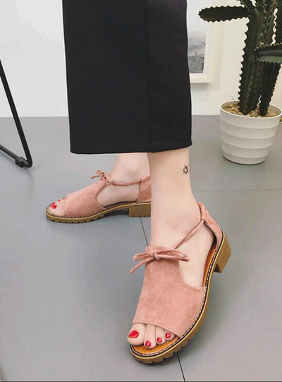 Buckle Roman Shoes Solid Color Low-heeled Sandals