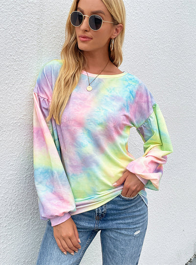 Tie-dyed Long-sleeved Round Neck T-shirt