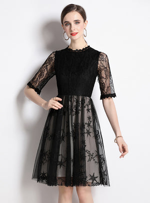 Black Lace Short Sleeve Dress