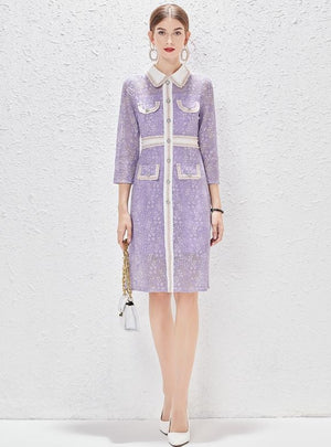 Purple Shirt Long Sleeve Lace Dress