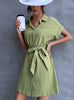 Green Lapel Short Sleeves Shirt Dress