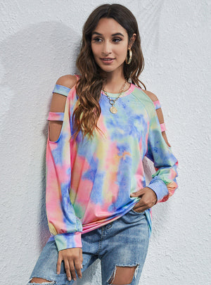 Round Neck Tie-dyed Hollow T-shirt