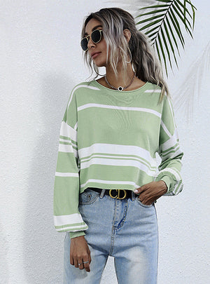 Round Neck Striped Base Knitted Sweater