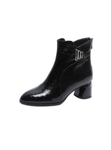 Rugged Pointed Leather Thick Heel Women's Boots