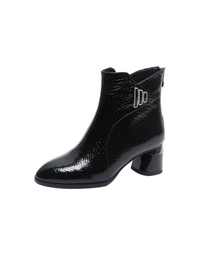 Rugged Pointed Leather Thick Heel Women's Boots