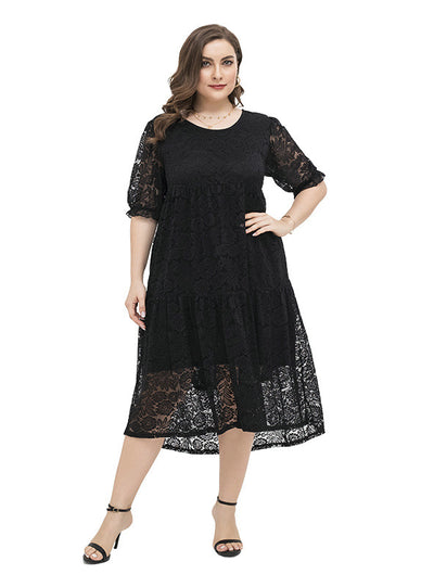 Plus Size Black Lace Short Sleeve Dress