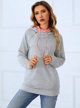 Double-layer Hooded Drawstring Long Sleeve Top