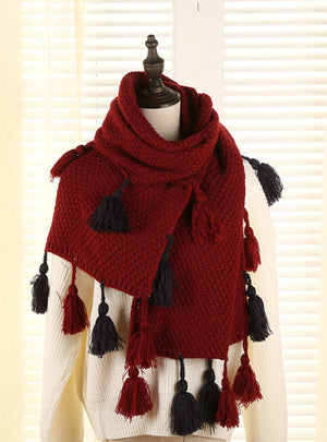 Cashmere Female Tassel Wool Ball Warm Knit Scarf