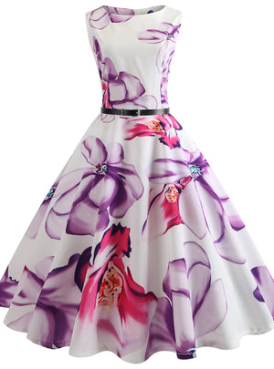 Retro Sleeveless Sexy Purple Print Dress