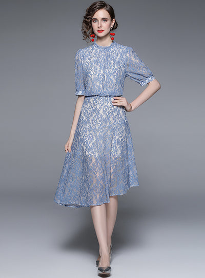 Lantern Openwork Lace Irregular Dress