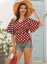 V-neck Chiffon Flared Sleeves Shirt