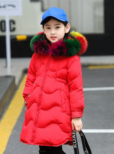 Winter Thicken Girl Coat Hooded Natural Fur Collar