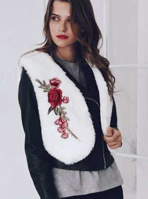 Women's Short Embroidered Faux Fur Waistcoat