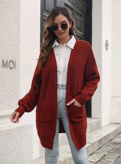 Twist Pocket Long Knitted Loose Cardigan Sweater