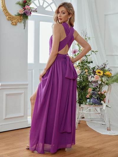 Sexy Purple Halter Chiffon Dress