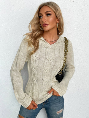 Scarf Collar Long Sleeve Twist Knit Pullover Sweater