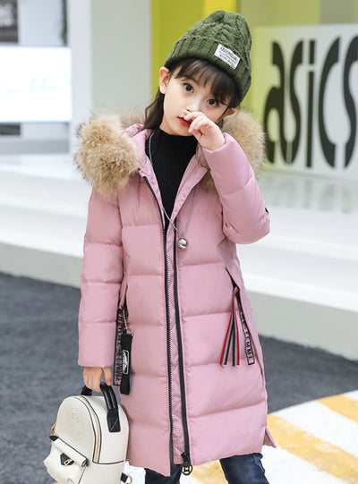 Winter Children Thicken Hooded Natural Fur Collar Coat 