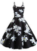 Black Spaghetti Straps Print Dress