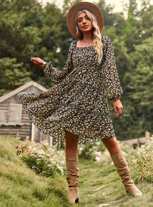 Chiffon Floral Off the Shoulder Holiday Dress