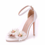 White Flower High Heel Fish Mouth Sandal