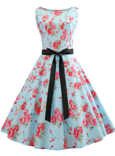 Blue Scoop Print Sleeveless Dress