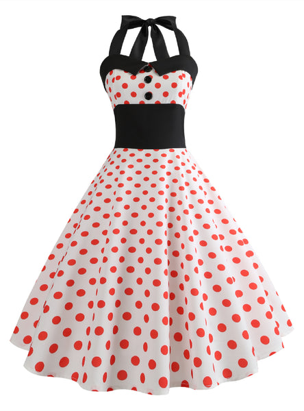 Wave Point Halter White Vintage Dress