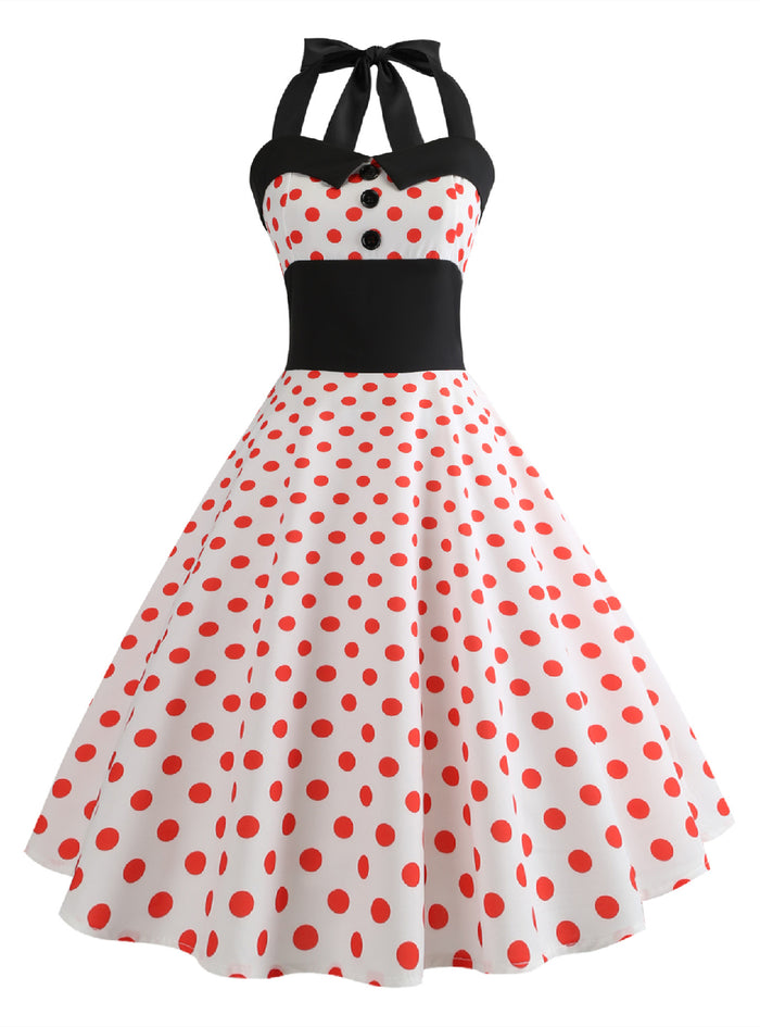 Wave Point Halter White Vintage Dress