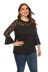 Long Sleeve Lace Stitching Loose Top