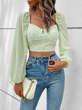 Solid Color Square Collar Bubble Sleeve Shirt