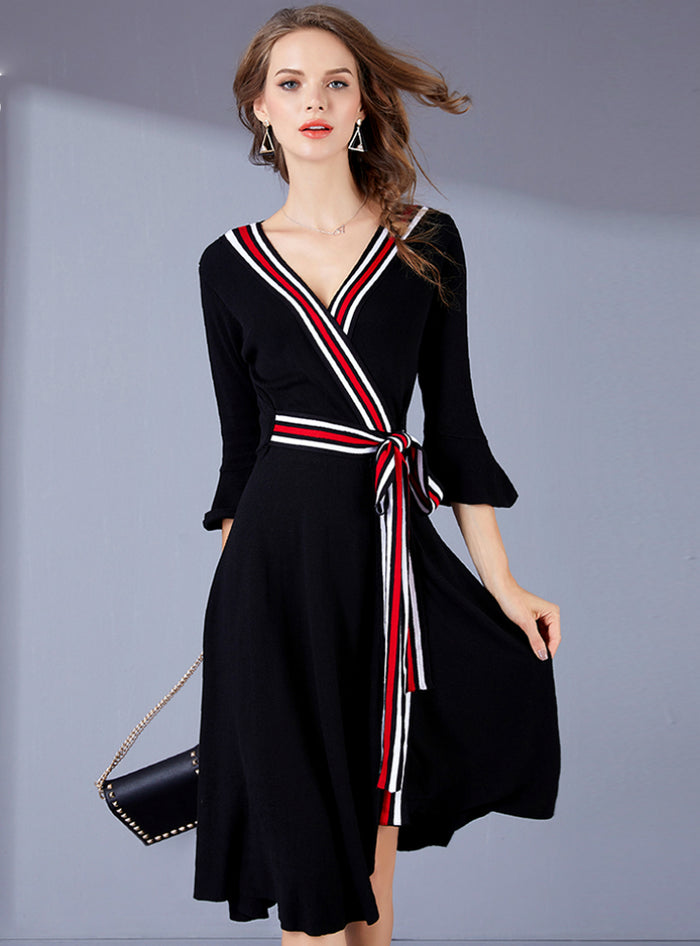 Patch Half Flare Sleeve A-Line Casual Female Dress