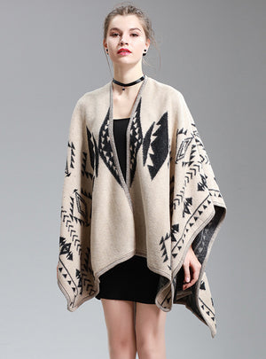 Women's Jacquard Shawl Long Knitted Cardigan