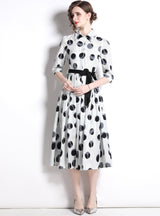 Polka Dot Lapel Short Sleeves Dress
