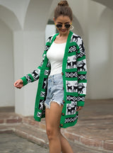 Long Christmas Deer Cardigan Sweater Coat