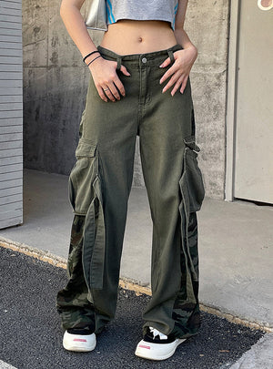 Contrasting Camouflage Overalls Jeans