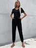 Slim-fit Button Leg Pants Black Jumpsuit