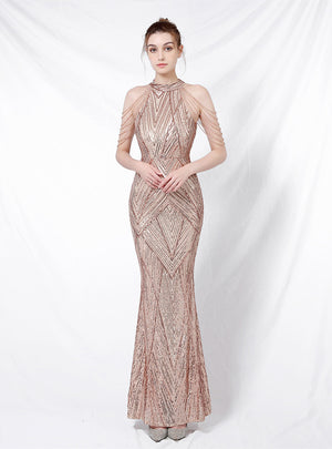 Hook-up Drill Sequined Fishtail Evening Dress