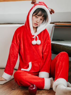 Red Little Elk Hicken Coral Fleece Winter and Christmas