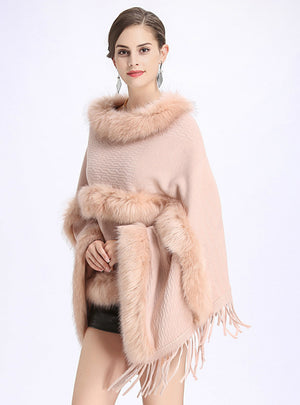 Loose Round Neck Fringed Pullover Sweater Cape Shawl