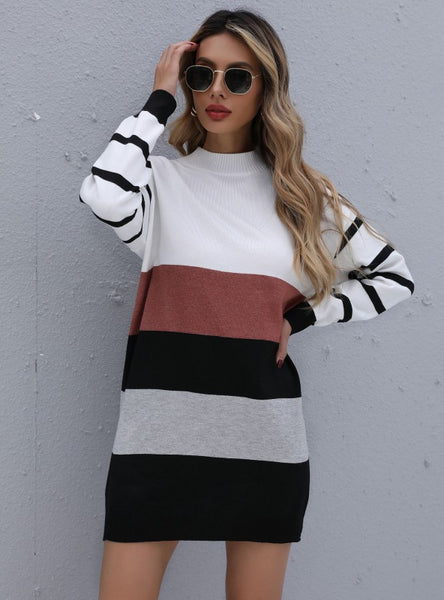 Color Matching Knitted Pullover Striped Contrast Sweater