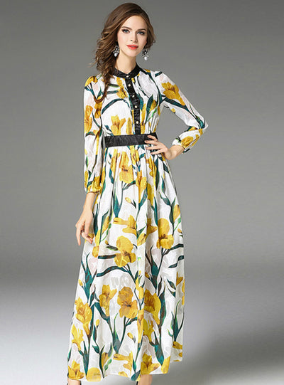 Printed A-Line Dress Maxi Party Chiffon Dress