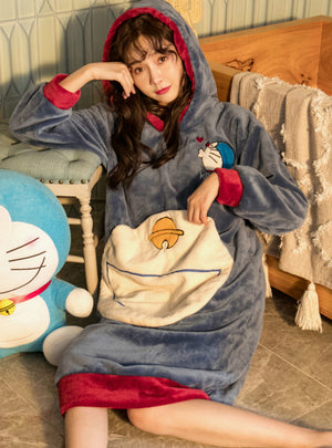 Jingle Cats Long Sleeve Hooded Korean Version Coral Velvet