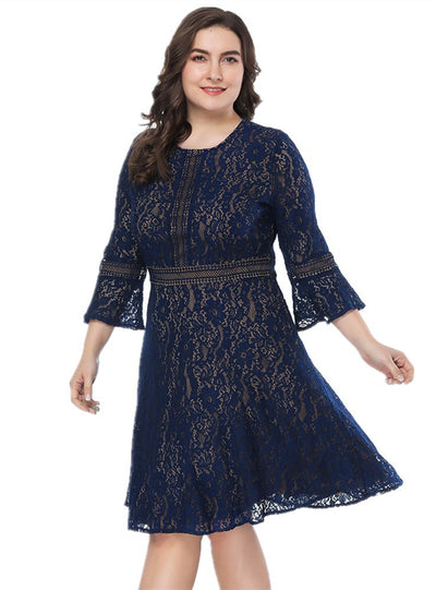 Plus Lace Long Sleeve Short Dress