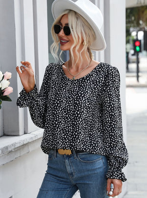 Round Neck Leopard Bubble Long Sleeve Shirt