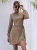 Retro Long Sleeve Leopard Print Irregular Dress